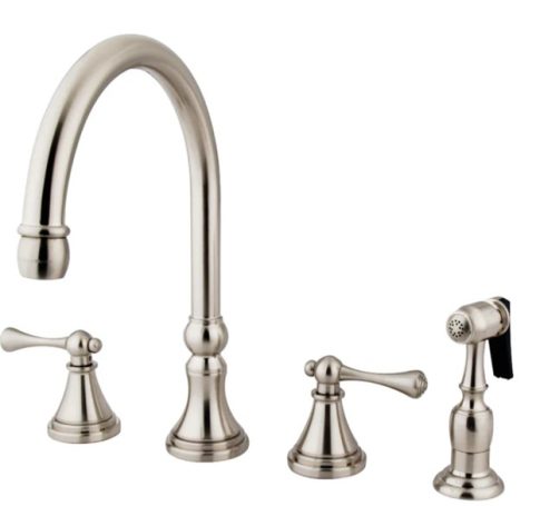 Four Hole Satin Nickel Kitchen Faucet with Spray